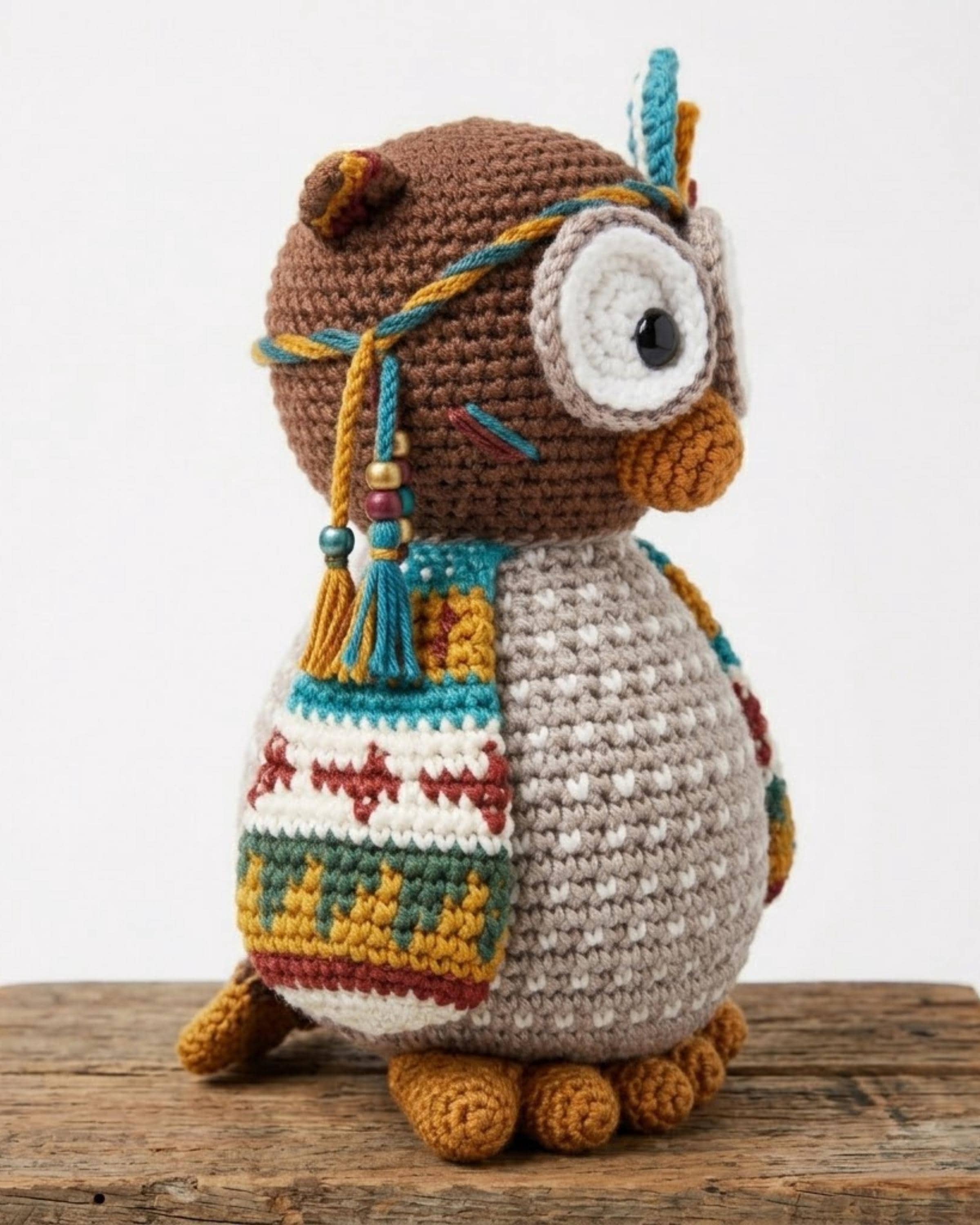 Boho Owl Crochet Pattern, Amigurumi Tribal Bird PDF, Earth Tone Stuffed Animal (Digital Download)