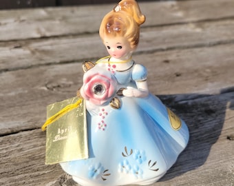 Vintage Josef Originals "April Diamond" Flower Girl,Midcentury  Birthstone Doll, Blue Dress with Rhinestone Rose, Made in Japan, Granny Chic