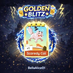 Monopoly Go 4 Star Golden Blitz - Zestaw Scaredy Cat 21 - Złota naklejka