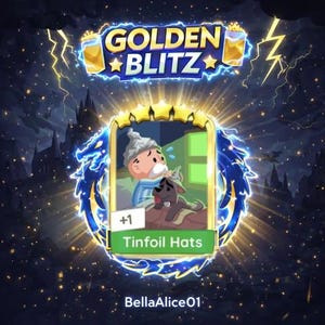 Monopoly Go Golden Blitz Sticker - Tinfoil Hats Set 19 - Golden Sticker