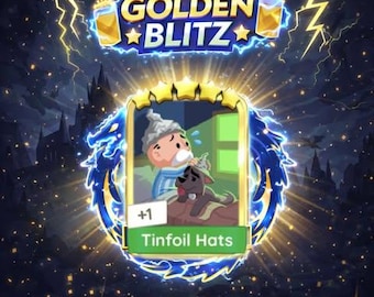 Monopoly Go Golden Blitz Sticker - Tinfoil Hats Set 19 - Golden Sticker