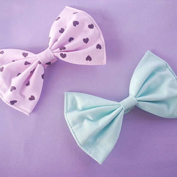 Pink Bow cheveux avec un cœur brun - Hair Bow - Lolita doux arcs - Set de 2 - fraise menthe crème glacée à la menthe