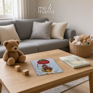 Kids Jigsaw Puzzle, 30 Piece Bear in Tomato Hot Air Balloon, Preschool Gift, Original Art, Me & Mama