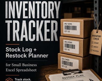 Inventory Tracker Spreadsheet for Small Business, Excel Stock Log and Restock Planner