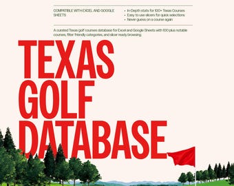 Texas Golf Courses Database 100+ Courses, Excel and Google Sheets