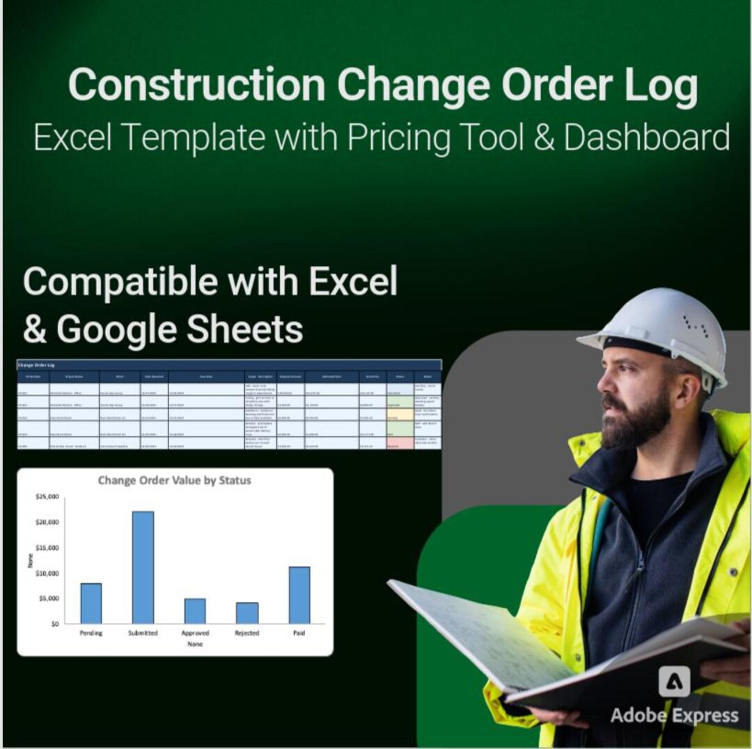Construction Change Order Log Excel Template With Pricing Tool ...