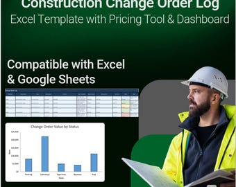 Construction Change Order Log Excel Template with Pricing Tool & Dashboard