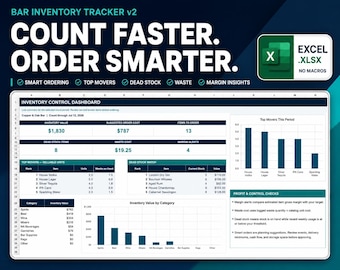 Bar Inventory Tracker v2 Excel Spreadsheet for Liquor, Beer, Wine and Smart Ordering