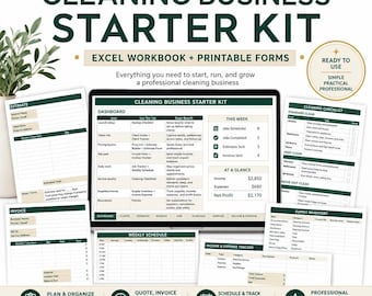 Kit inicial para empresa de limpeza residencial: formulários, modelo de orçamento e fatura, cronograma e cadastro de clientes.