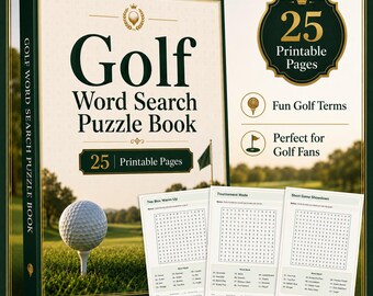 Livro de Caça-Palavras de Golfe, 25 Páginas Imprimíveis para Fãs de Golfe (Download Digital)