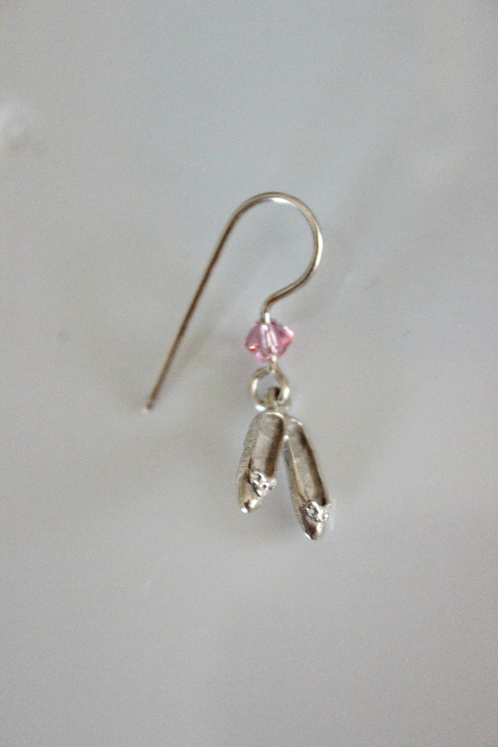 sterling silver ballet shoes dangle pierced earrings with pink swarovski crystal beads sterling silver ballet shoes dangle pierced earrings with pink swarovski crystal beads