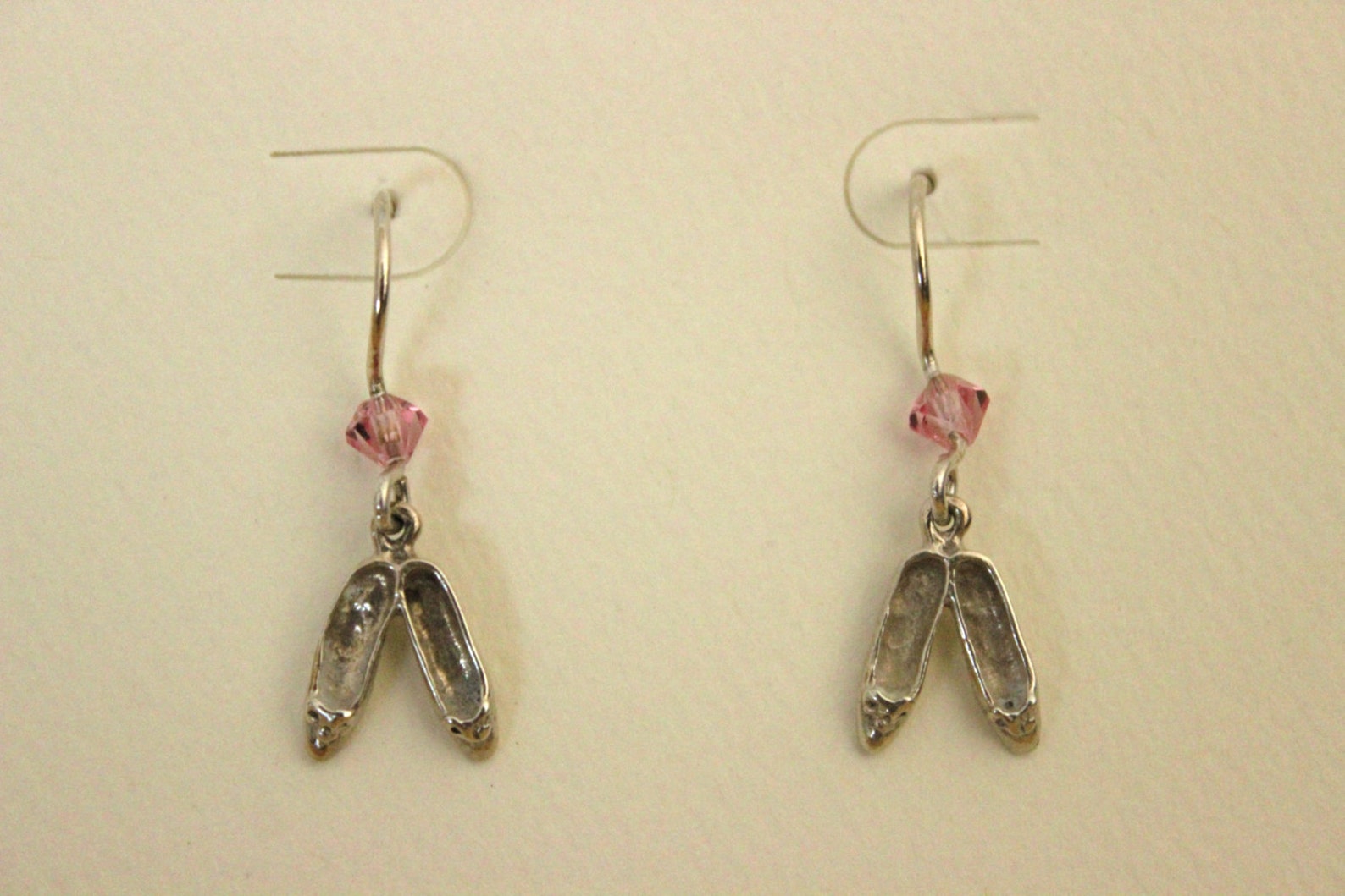 sterling silver ballet shoes dangle pierced earrings with pink swarovski crystal beads sterling silver ballet shoes dangle pierced earrings with pink swarovski crystal beads