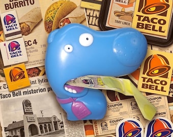 Vintage 1995 Taco Bell Nacho and Dog Sticker Dispenser Kids Meal Toy 90s Promo