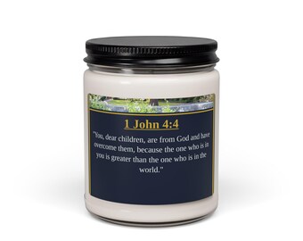 1 Johannes 4: 4 Schriftkerze | Größer ist er | Christliche Soja Kerze | Überwindung des Glaubens Geschenk