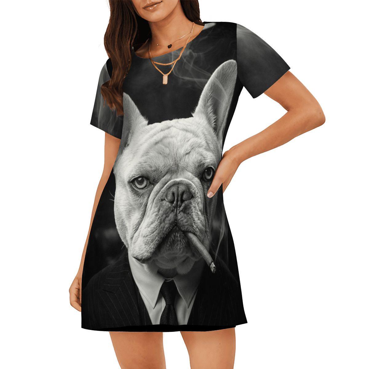 french bulldog dress shirt French Bulldog T-shirt Dress, Dapper Dog in Suit Shirt, Funny Frenchie  Lover Gift, Smoking Dog Graphic Tee, Unique Pet Apparel, Nightgown