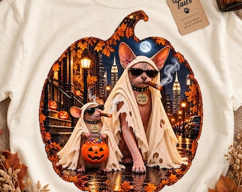 Sphynx katt Halloween-tröja, spökkostym-tröja, läskig säsongspresent (komfortfärger 1717)
