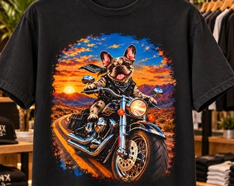 Fransk bulldogg motorcykeltröja, vintage bikerhundgrafiktröja, komfortfärger 1717