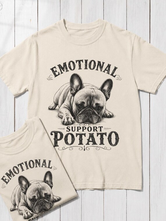 French Bulldog Emotional Support Potato Shirt, Funny Frenchie T-Shirt, Frenchie Mom Dad Tee, Vintage Dog Shirt