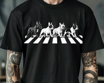 Fransk bulldogg Abbey Road-skjorta, Beatles-parodi Frenchie Mom-tröja, hundälskarens komfortfärger