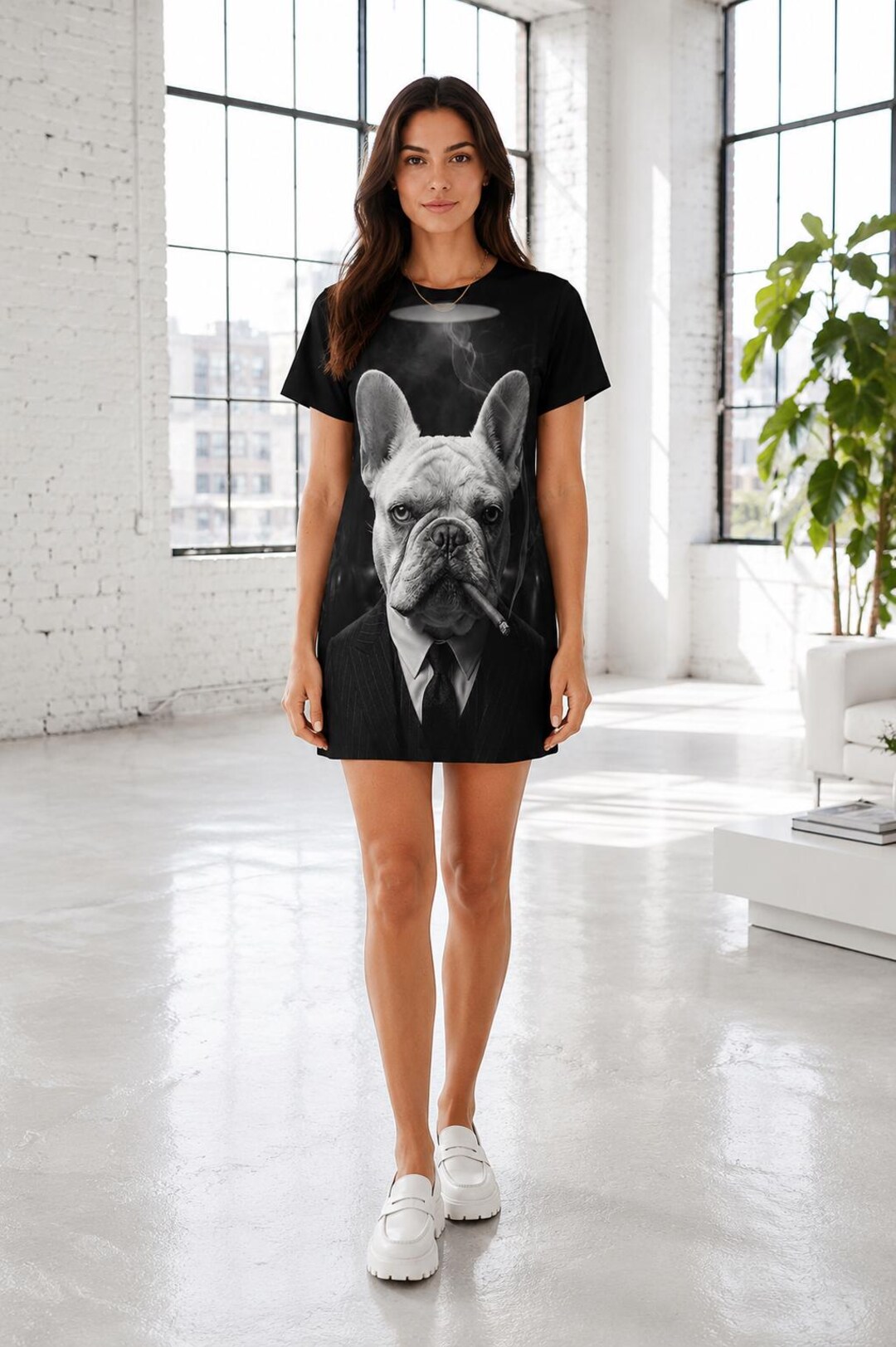 french bulldog dress shirt French Bulldog Funny Graphic T-Shirt | Vintage Dog Beret Tee