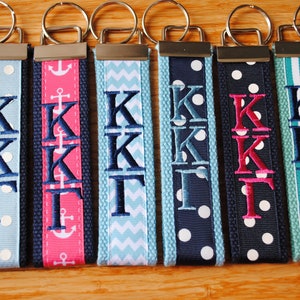 Kappa Kappa Gamma Key Fob/Keychain - Monogrammed-Choose Design,Sorority, Letter, Personalized Wristlet Licensed product.Key Fob, Embroidery