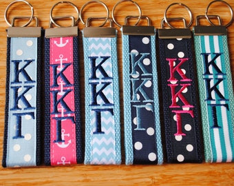 Kappa Kappa Gamma Key Fob/Keychain - Monogrammed-Choose Design,Sorority, Letter, Personalized Wristlet Licensed product.Key Fob, Embroidery