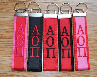 Alpha Omicron Pi Keychain - Monogrammed-Choose Design,Sorority, Letter, Personalized Keyfob Wristlet Licensed product. Embroidery