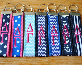 Delta Gamma Keychain - Monogrammed-Choose Design,Sorority, Letter, Personalized Key Fob Wristlet Licensed product.Key Fob, Embroidery