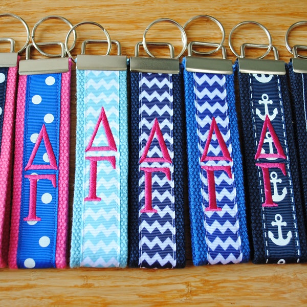 Delta Gamma Keychain - Monogrammed-Choose Design,Sorority, Letter, Personalized Key Fob Wristlet Licensed product.Key Fob, Embroidery