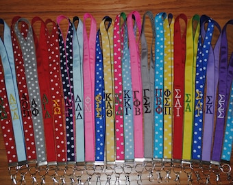 Sorority Lanyard - Embroidery, Monogrammed Lanyard(OFFICIAL LICENSED PRODUCTS) Choose Sorority and colors 19" long with Key Ring and Latch