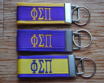 Phi Sigma Pi Sorority Keychain/SMALL/Solid Ribbon/ Keyfob/Monogrammed/Choose Design/Sorority/Letter/Licensed product/Embroidery, 3 1/2" long