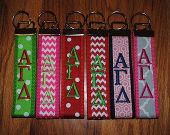 Alpha Gamma Delta Keychain, Sorority Key Fob, Monogrammed, Embroidery Key Fob, Keychain Wristlet(OFFICIAL LICENSED PRODUCT)