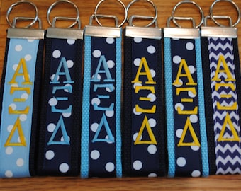 Alpha Xi Delta Keychain - Monogrammed-Choose Design,Sorority, Letter, Personalized KeyFob Wristlet Licensed product. Embroidery