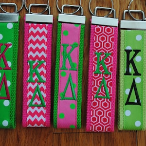 Kappa Delta Sorority Keychain Monogrammed-Choose Design,Sorority, Letter, Personalized Wristlet Licensed product.Key Fob, Embroidery