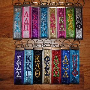 Sorority Keychain, Keyfob - Glitter Monogrammed-Choose Design,Sorority, Letter, Personalized Wristlet Licensed product, Embroidery