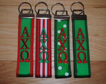 Alpha Chi Omega Keychain - Monogrammed Keyfob Wristlet(OFFICIAL LICENSED PRODUCT) Choose style