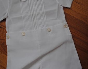 Feltman Brothers Boys White Pintuck Embroidery Dressy Shortall, 18 Months  New with Tags