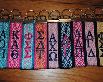 Sorority Keychain - Choose Sorority, Letters, Ribbon, Grandmothers or personalized monogrammed Licensed Product, Quadtrefoil ribbon, key fob