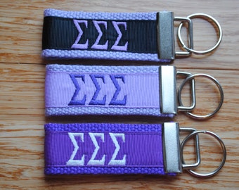 Sigma Sigma Sigma Sorority Keychain/SMALL/Solid Ribbon/Keyfob/Monogram/Choose Design/Sorority/Letter/Licensed product/Embroidery 3 1/2" long