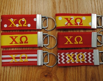 Chi Omega Sorority Keychain/SMALL/Keyfob/Embroidery/Choose Design/Sorority/Letter/Licensed product/Monogrammed 3 1/2" long