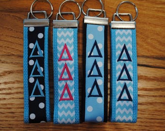 Delta Delta Delta Sorority Keychain-Embroidery Monogrammed-Choose Design,Sorority, Personalized Wristlet Licensed product.Key Fob
