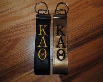 Kappa Alpha Theta Sorority Keychain, Faux Leather -Choose Color/Lining/ Wristlet,Licensed product, Embroidery, Keyfob, Vinyl