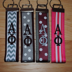 Alpha Phi Sorority Keychain -  Monogrammed/Embroidery Key Fob Keychain Wristlet(OFFICIAL LICENSED PRODUCT)