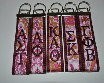 Sorority Keychain- Burgundy Geometric Fabric KeyFob Wristlet Official License Greek Life Personlize Embroidery Choose Sorority, Burgundy Web