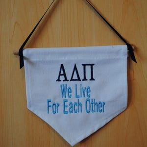 Alpha Delta Pi - Sorority Wall Hanging. Embroidered, Sorority Gift, White Banner, 6 x 7&quot; Sorority Flag