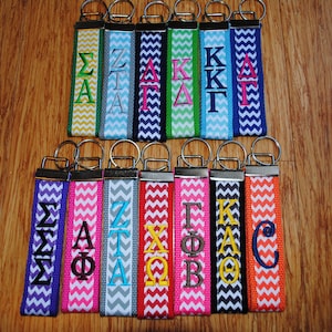 Sorority Keychain -Chevron Keychain/Grandmother/Monogrammed-Choose Color,Sorority, Letter, Personalized Wristlet Licensed product Embroidery