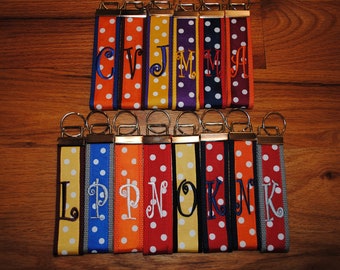 College University Keychain -Polka Dot Monogrammed-Choose Color,Sorority, Letter, Personalized Wristlet Licensed product.Key Fob, Embroidery
