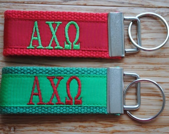 Alpha Chi Omega Sorority Keychain/SMALL/Solid Ribbon/Keyfob/Monogram/Choose Design/Sorority/Letter/Licensed product/Embroidery 3 1/2" long