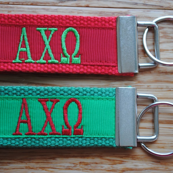 Alpha Chi Omega Sorority Keychain/SMALL/Solid Ribbon/Keyfob/Monogram/Choose Design/Sorority/Letter/Licensed product/Embroidery 3 1/2" long