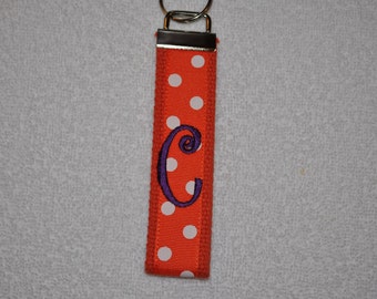 Clemson University Keychain - Monogrammed Key Fob Keychain Cotton Orange Webbing Orange Ribbon Wristlet